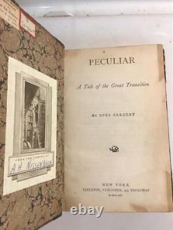 Rare Leather 1865 Peculiar-A Tale of the Great Transition Book Epes Sargent