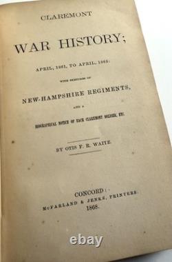 Scarce Claremont, New Hampshire War History 1868, First Edition (Civil War)