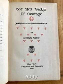 THE RED BADGE OF COURAGE by STEPHEN CRANE 1896 EARLY EDITION HC CIVIL WAR NOVEL