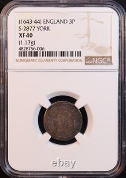 1643-44 Angleterre Charles I Trois pence, York S-2877 -NGC XF40 Guerre Civile Anglaise