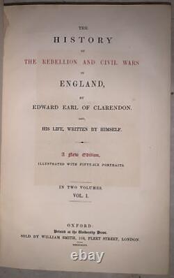1843, Histoire de la Rébellion et de la Guerre Civile en Angleterre, Clarendon, 2 Tomes, Cuir