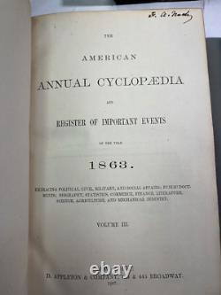 1861-1865 L'Annuaire Américain Cyclopédique Registre des Événements Importants Guerre Civile