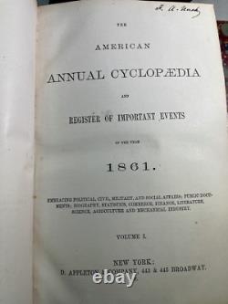 1861-1865 L'Annuaire Américain Cyclopédique Registre des Événements Importants Guerre Civile