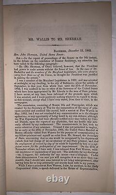 1863, 1ère, GUERRE CIVILE, CORRESPONDANCE DE S TEACKLE WALLIS & JOHN SHERMAN, MARYLAND