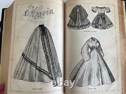 1863 PETERSON'S MAGAZINE Mode de la Guerre Civile, Planches en couleur, illustrations d'antiquités