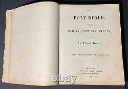 1866 Huge Holy Bible Antique Post CIVIL War Era Avec Dossier De Famille