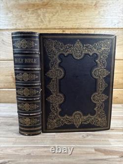 1870 SAINTE BIBLE grand RARE QUARTO belle reliure CUIR antique APRÈS LA GUERRE DE SÉCESSION