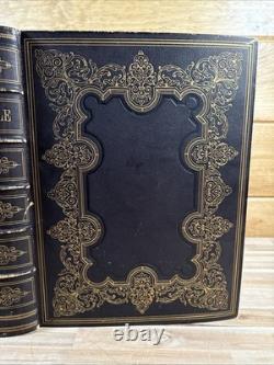 1870 SAINTE BIBLE grand RARE QUARTO belle reliure CUIR antique APRÈS LA GUERRE DE SÉCESSION