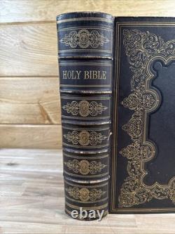 1870 SAINTE BIBLE grand RARE QUARTO belle reliure CUIR antique APRÈS LA GUERRE DE SÉCESSION