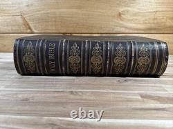 1870 SAINTE BIBLE grand RARE QUARTO belle reliure CUIR antique APRÈS LA GUERRE DE SÉCESSION
