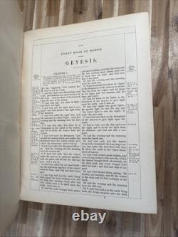 1870 SAINTE BIBLE grand RARE QUARTO belle reliure CUIR antique APRÈS LA GUERRE DE SÉCESSION