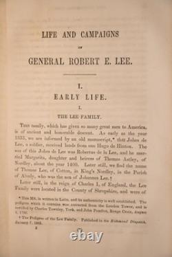 1870 Vie et Campagnes du Général Robert E. Lee 1ère Édition en Cuir Fine Illustrée