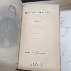 1885 1èreED Mémoires personnels de U. S. GRANT Guerre Civile Abraham Lincoln Cuir Fin