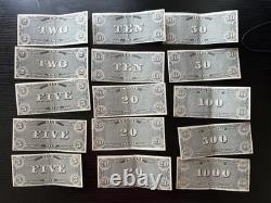 1962 Topps Nouvelles de la Guerre Civile Monnaie 15 billets au total Type 1 et Type 2 1 000 $ 500 $