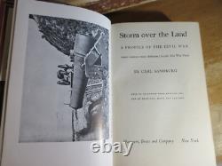 Ancien STORM OVER THE LAND Livre en cuir CARL SANDBURG GUERRE CIVILE ABRAHAM LINCOLN ++