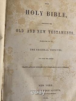 Antique 1850 Avant La Guerre Civile Bible Américaine Publié New York City USA