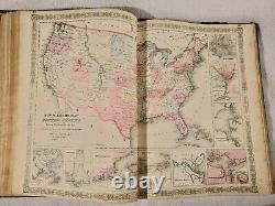 Antique 1863 CIVIL War Era Johnson's New Illustrated Family Atlas Couverture Rigide