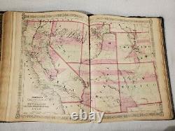 Antique 1863 CIVIL War Era Johnson's New Illustrated Family Atlas Couverture Rigide