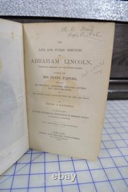 Antique 1865 Vie et Services Publics d'Abraham Lincoln Henry J. Raymond HC