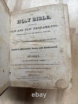 BIBLE SAINTE 1831 phinney ANTIQUE en cuir PRÉ-CIVIL WAR vieille COOPERSTOWN