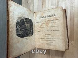 BIBLE SAINTE 1834 antique en cuir avant la guerre civile H & E PHINNEY vieille COOPERSTOWN