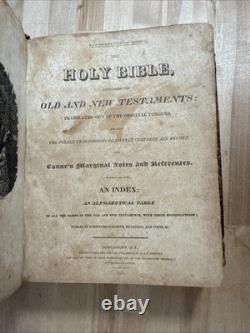 BIBLE SAINTE 1834 antique en cuir avant la guerre civile H & E PHINNEY vieille COOPERSTOWN