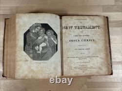 BIBLE SAINTE 1834 antique en cuir avant la guerre civile H & E PHINNEY vieille COOPERSTOWN