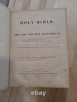 BIBLE SAINTE 1846 antique METHODIST cuir PRÉ-GUERRE CIVILE