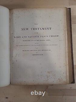 BIBLE SAINTE 1846 antique METHODIST cuir PRÉ-GUERRE CIVILE