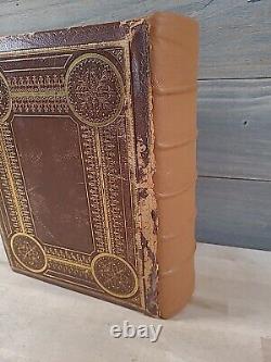 BIBLE SAINTE 1859 antique ILLUSTRÉE en couleur famille en cuir époque de la GUERRE CIVILE butler