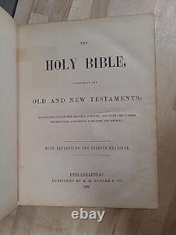 BIBLE SAINTE 1859 antique ILLUSTRÉE en couleur famille en cuir époque de la GUERRE CIVILE butler