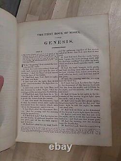 BIBLE SAINTE 1859 antique ILLUSTRÉE en couleur famille en cuir époque de la GUERRE CIVILE butler