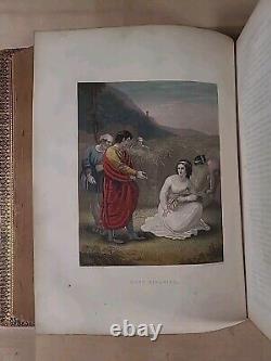 BIBLE SAINTE 1859 antique ILLUSTRÉE en couleur famille en cuir époque de la GUERRE CIVILE butler