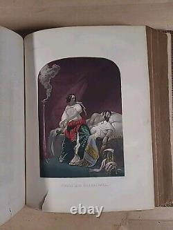 BIBLE SAINTE 1859 antique ILLUSTRÉE en couleur famille en cuir époque de la GUERRE CIVILE butler