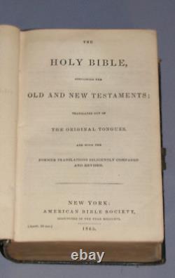 BIBLE SAINTE 1865 antique ÉPOQUE DE LA GUERRE CIVILE en cuir SOCIÉTÉ BIBLIQUE AMÉRICAINE AVEC FERMOIR