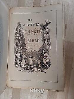BIBLE SAINTE 1872 illustrée INGRAM COBBIN famille ANTIQUE cuir POST GUERRE CIVILE