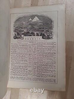 BIBLE SAINTE 1872 illustrée INGRAM COBBIN famille ANTIQUE cuir POST GUERRE CIVILE
