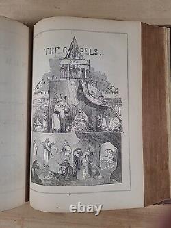 BIBLE SAINTE 1872 illustrée INGRAM COBBIN famille ANTIQUE cuir POST GUERRE CIVILE