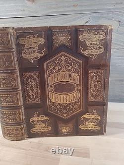 BIBLE SAINTE 1874 antique BIBLE de famille après la GUERRE DE SECESSION illustrée DICTIONNAIRE étude