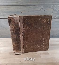 BIBLE SAINTE C1850 rare DÉTROIT Michigan ANTIQUE PRÉ-GUERRE CIVILE vieux cuir