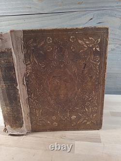 BIBLE SAINTE C1850 rare DÉTROIT Michigan ANTIQUE PRÉ-GUERRE CIVILE vieux cuir