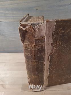 BIBLE SAINTE C1850 rare DÉTROIT Michigan ANTIQUE PRÉ-GUERRE CIVILE vieux cuir
