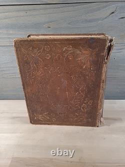 BIBLE SAINTE C1850 rare DÉTROIT Michigan ANTIQUE PRÉ-GUERRE CIVILE vieux cuir