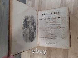 BIBLE SAINTE C1850 rare DÉTROIT Michigan ANTIQUE PRÉ-GUERRE CIVILE vieux cuir