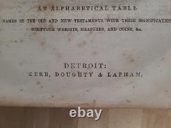 BIBLE SAINTE C1850 rare DÉTROIT Michigan ANTIQUE PRÉ-GUERRE CIVILE vieux cuir