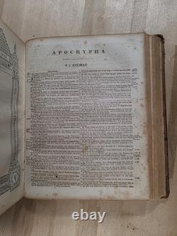 BIBLE SAINTE C1850 rare DÉTROIT Michigan ANTIQUE PRÉ-GUERRE CIVILE vieux cuir