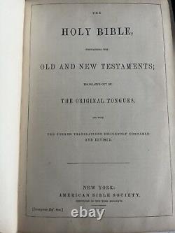 Bible Sacré Américaine Antique Pré-Guerre Civile de 1857 en Fantastique État