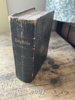 Bible Sainte Antique de 1867, Époque Post-Civil War, Belle Reliure en Cuir