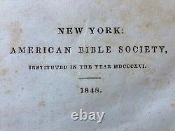 Bible Sainte en cuir antique grande de 1848, avant la guerre de Sécession, Société Biblique de New York