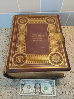 Bible de famille énorme 1864 antique Harding's Civil War avec fermoir en laiton a besoin de TLC